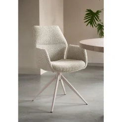 Eetkamerstoel Faido bouclé lichtbruin poot grijs