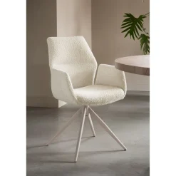 Eetkamerstoel Faido bouclé ecru poot grijs