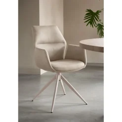 Eetkamerstoel Faido microvezel beige poot grijs