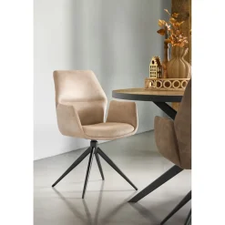 Eetkamerstoel Faido microvezel lichtbruin poot zwart