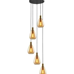 Hanglamp Felinio amber glas 5-lichts rond
