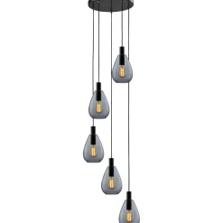 Hanglamp Felinio smoke glas 5-lichts rond