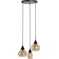 Hanglamp Lungo zwart amber glas 3-lichts