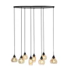 Hanglamp Lungo zwart amber glas 8-lichts