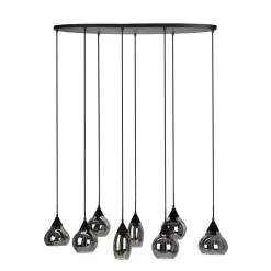 Hanglamp Lungo zwart smoke glas 8-lichts