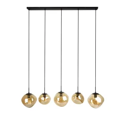 Hanglamp Macato zwart amber glas 5-lichts