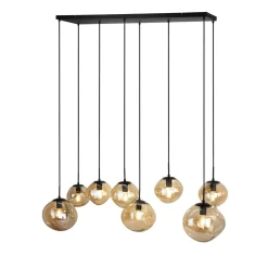 Hanglamp Macato zwart amber glas 8-lichts
