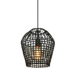 Hanglamp Scarperio rond 28 cm rotan zwart