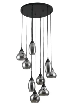 Hanglamp zwart smoke glas 9-lichts - Lungo