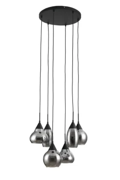 Hanglamp zwart smoke glas 6-lichts - Lungo