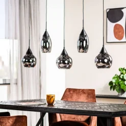 Hanglamp zwart smoke glas 5-lichts - Lungo