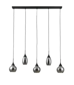 Hanglamp zwart smoke glas 5-lichts - Lungo