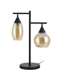 Tafellamp zwart amber glas 2-lichts - Lungo