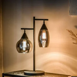 Tafellamp zwart smoke glas 2-lichts - Lungo