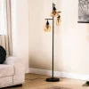 Vloerlamp zwart amber glas 3-lichts - Lungo